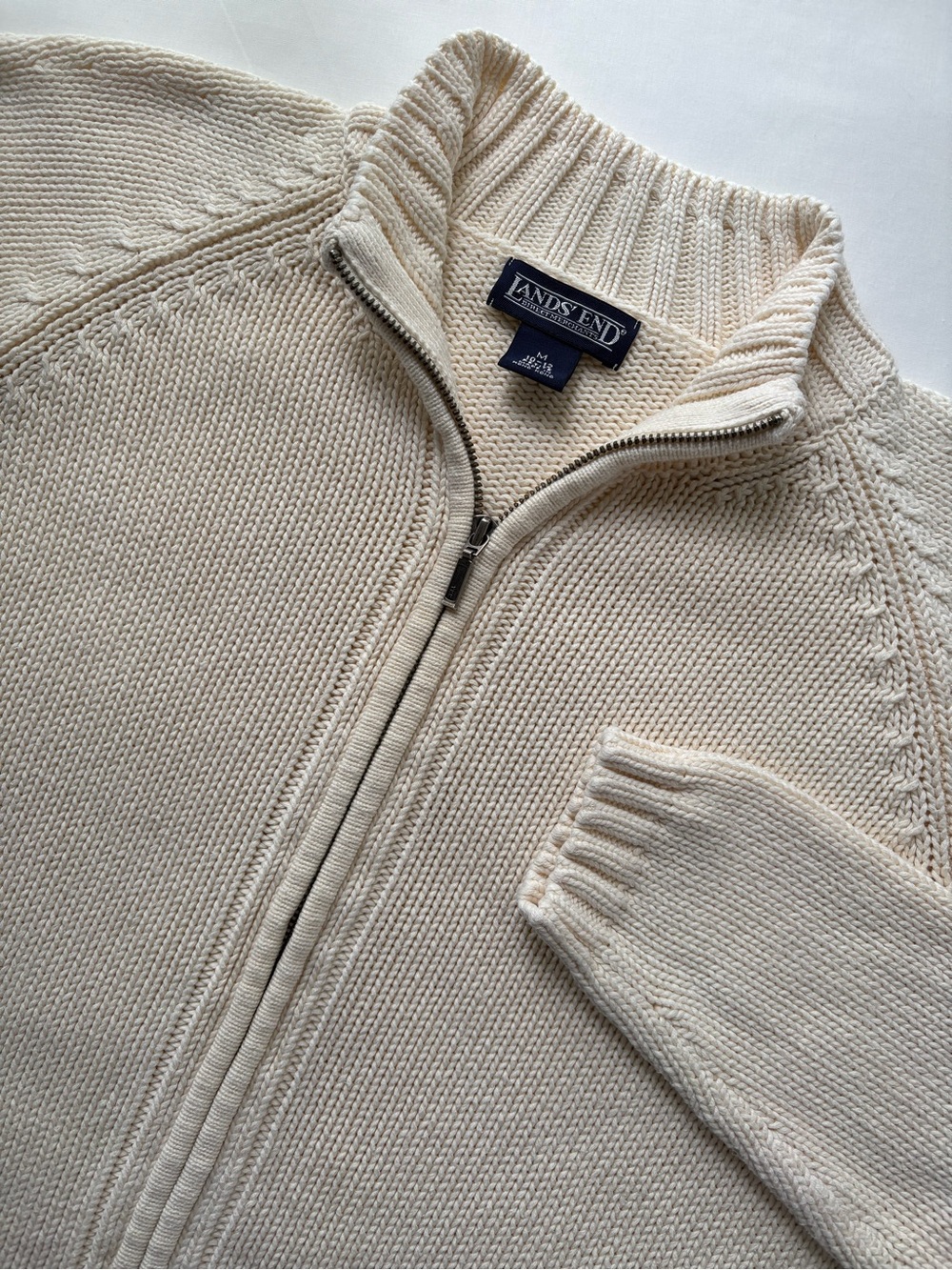 Land’s End Cable Knit Full Zip Sweater Size M (10-12) Petite
